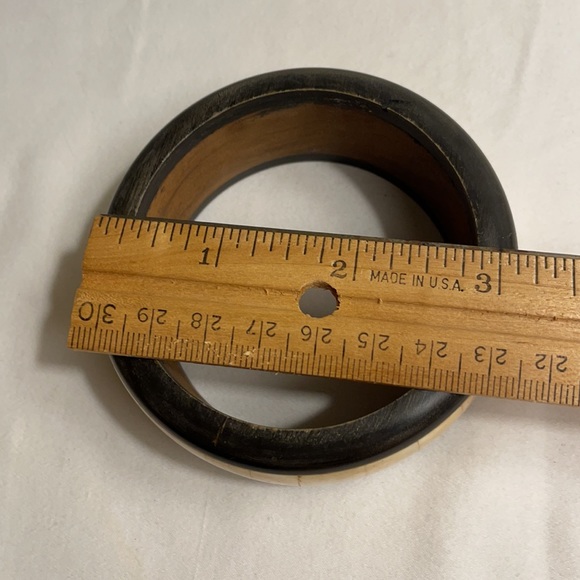 Vintage Wood With Bone Inlay Bangle Bracelet - Picture 8 of 11
